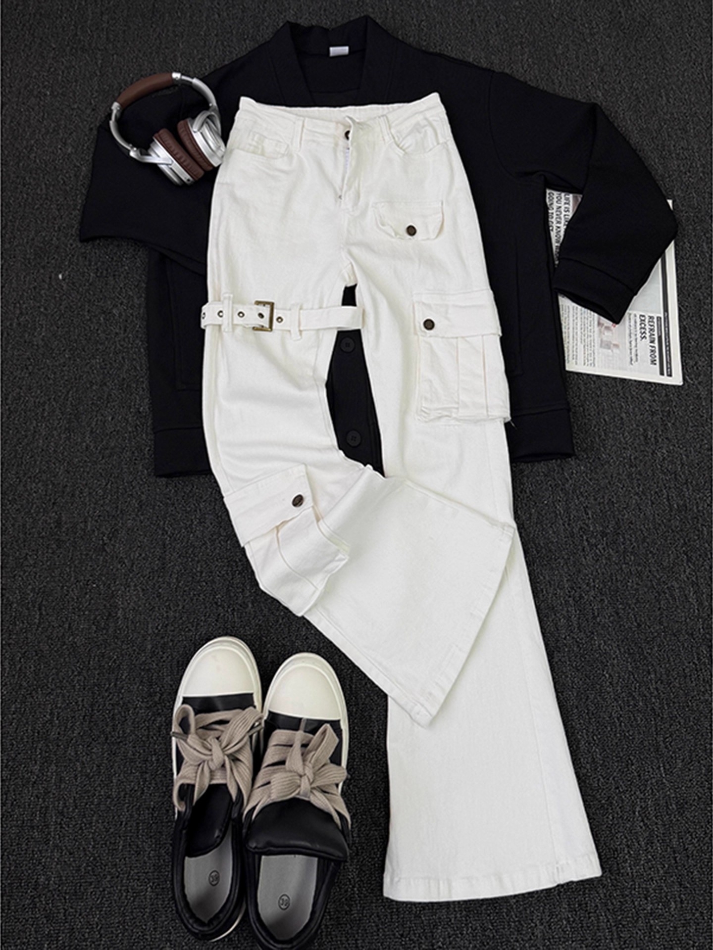 Streetwear Brand Belts - White Belted Vibe Men's Jeans Workwear