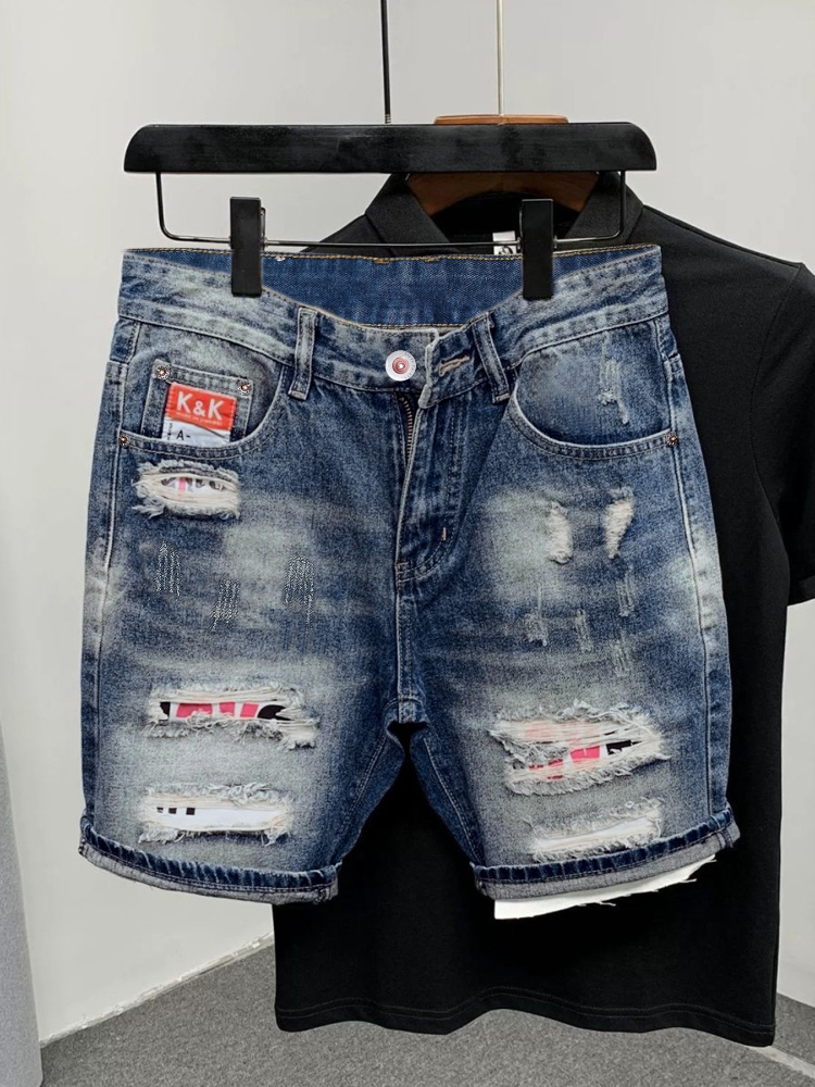 Streetwear Brand For Men - 2026 Summer Ripped Straight Men Denim