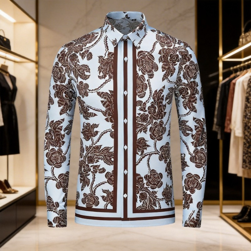 Streetwear Brand With Flowers - Brand Flower Printed Men's Shirt Retro