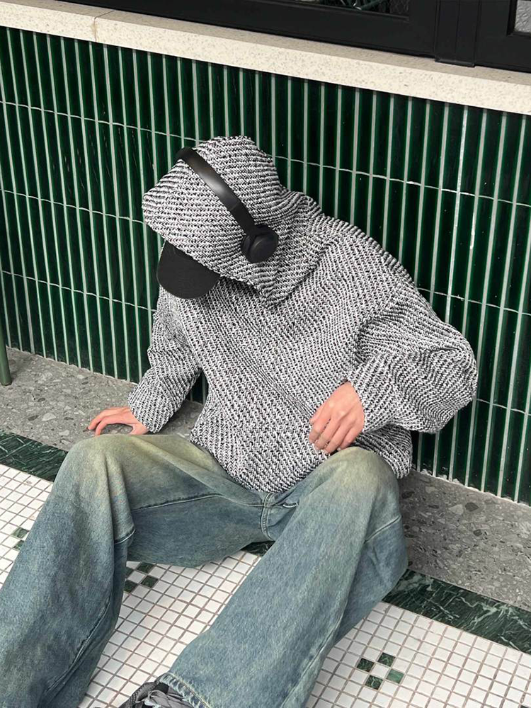 Streetwear Brand With Flowers - American Retro Knitted Hoodie Men's Autumn