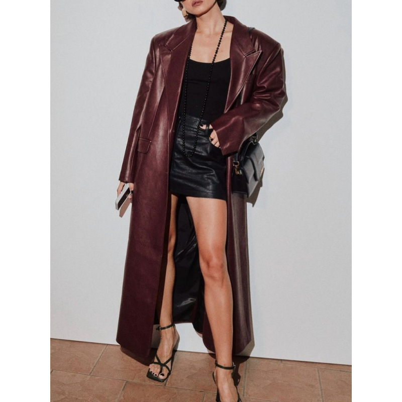 Women Autumn Long Leather Jack - Streetwear Brand Belts review and price